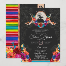 Convites Fiesta Bright Flowers Elegante Charro Quinceanera