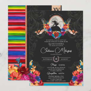 Convites Fiesta Bright Flowers Elegante Charro Quinceanera