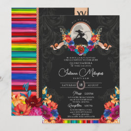Convites Fiesta Bright Folk Floral Charro Quinceanera