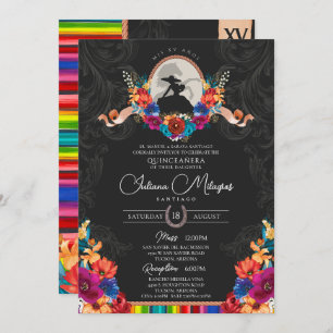 Convites Fiesta Bright Folk Floral Charro Quinceanera