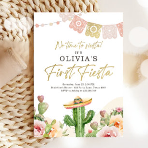 Convites Fiesta Cactus Watercolor Girl First Birthday Inviv