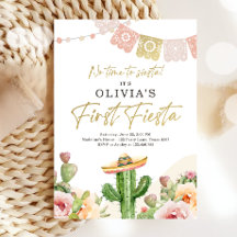 Fiesta Cactus Watercolor Girl First Birthday Inviv