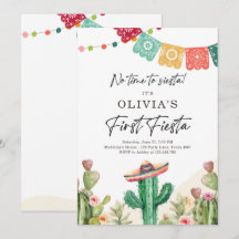 Fiesta Cactus Watercolor Girl Primeiro Aniversário