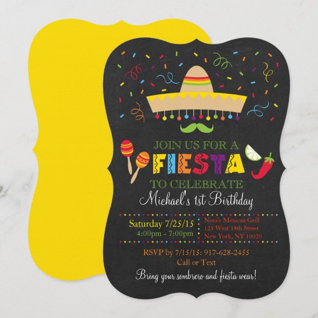 Convites Fiesta Chalkboard Birthday (Frente/Verso)