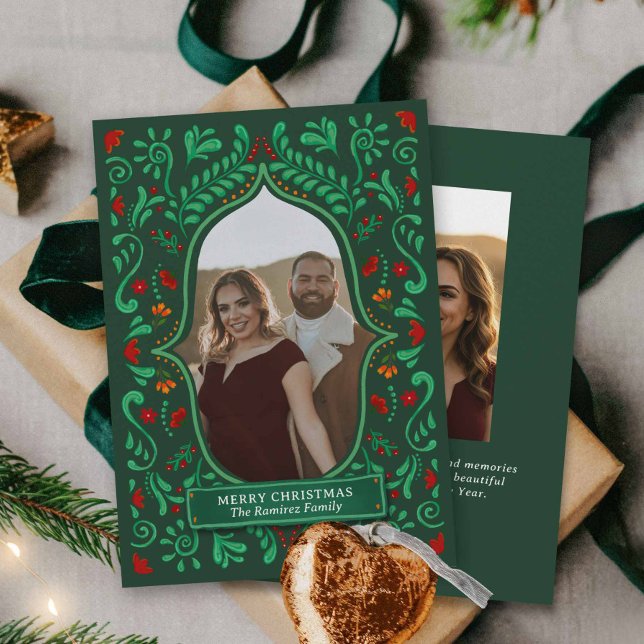 Convites Fiesta Christmas Papel Picado Photo Greeting Card (Fiesta Merry Christmas Photo Card)