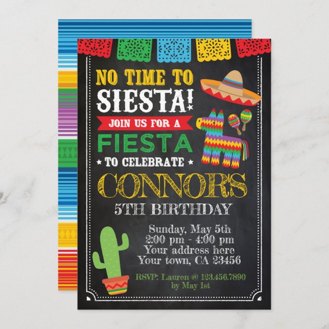 Convites Fiesta, Cinco de mayo Birthday (Frente/Verso)