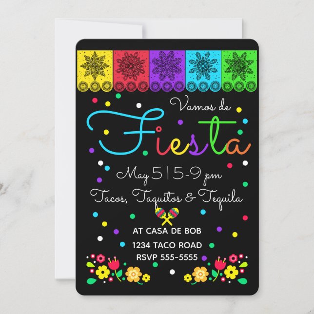 Convites Fiesta Cinco de Mayo Papercuts & Floral Folk Art (Frente)