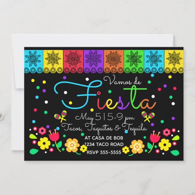 Convites Fiesta Cinco de Mayo Papercuts & Floral Folk Art (Frente)