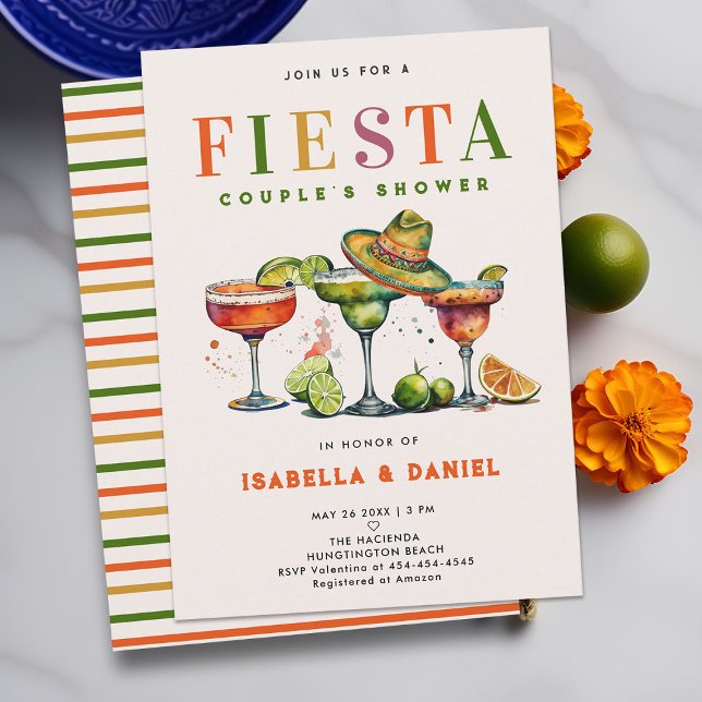 Convites Fiesta Coed Jack e Jill Casal Chá (fiesta coed couples wedding shower invitation jack jill mexico mexican couple tequila colorful class)