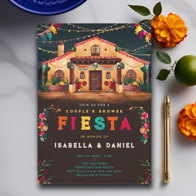 Convites Fiesta Coed Mexicano Hacienda Casal de Casamento (rancho mexican wedding couple shower invitation fiesta hacienda watercolor earthy brown elegant coed)