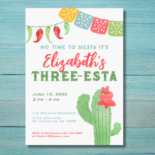 Convites Fiesta Colorful Cactus Three-esta Birthday