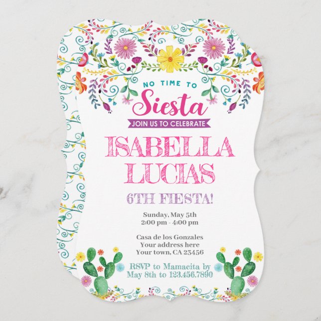 Convites Fiesta, cumpleaños de Cinco de Mayo (Frente/Verso)