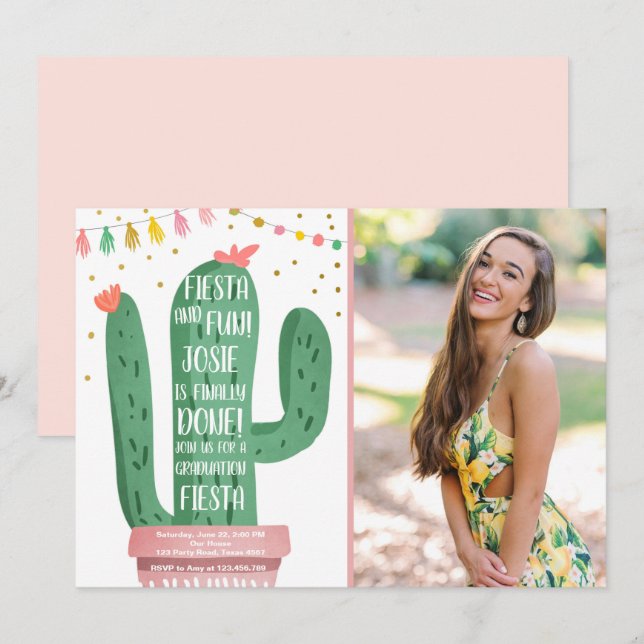 Convites Fiesta e Festa de formatura divertida Cactus Lets  (Frente/Verso)
