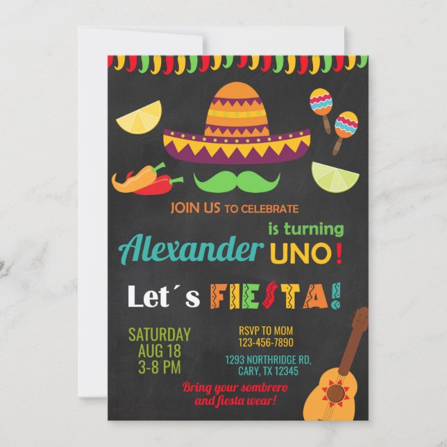 Convites Fiesta first 1st birthday invitation, boy fiesta. (Frente)