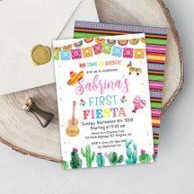 Fiesta First Birthday Invation Girl