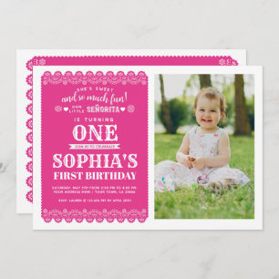 Convites Fiesta First Birthday, Papel Picado, primeiro aniv