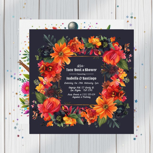 Convites Fiesta Floral Vamos Taco sobre um Chá Casal (Fiesta Floral Let's Taco 'bout a Couple's Shower Invitation)