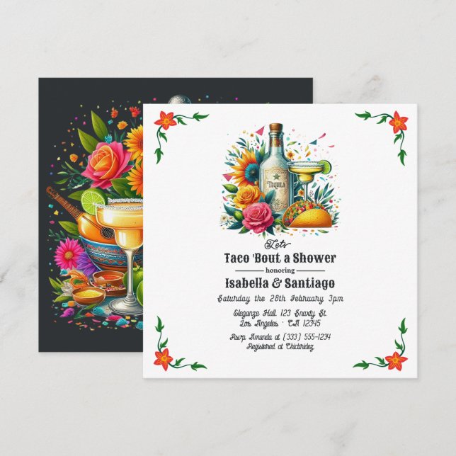 Convites Fiesta Floral Vamos Taco sobre um Chá Casal (Frente/Verso)