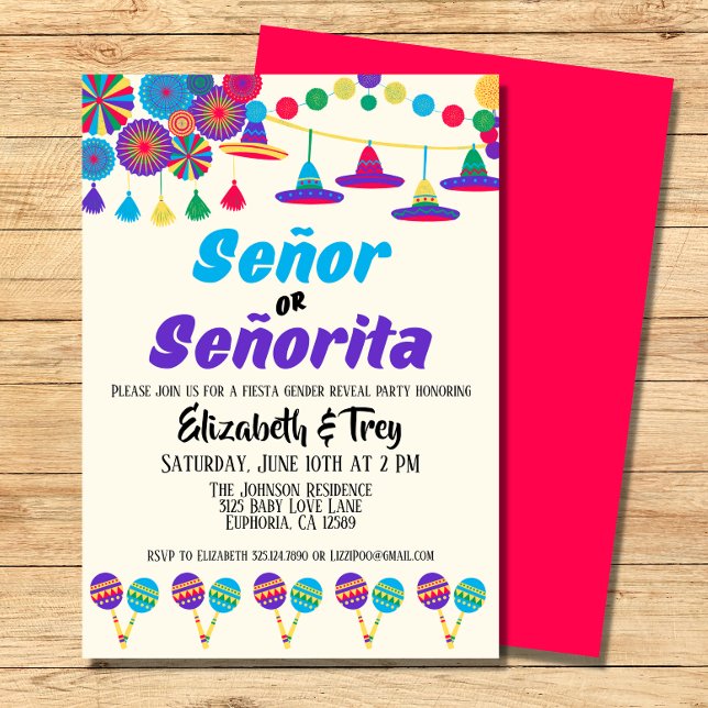Convites Fiesta Gênero Reveal Señor ou Señorita (A festive baby gender reveal party with a Mexican Inspired theme.)