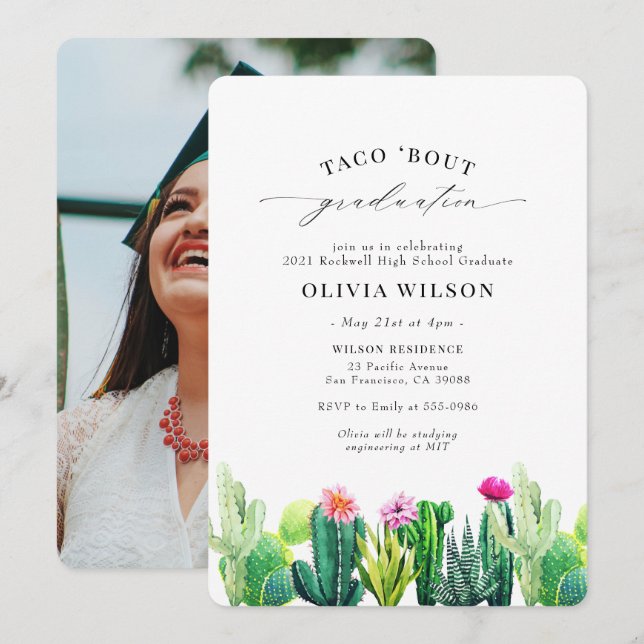 Convites Fiesta Graduação Taco 'Bout Cactus (Frente/Verso)