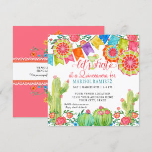Convites Fiesta Margarita Cactus Quince Quinceanera