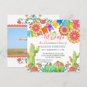 Convites Fiesta Margarita Cactus Quinceanera Paper Fan