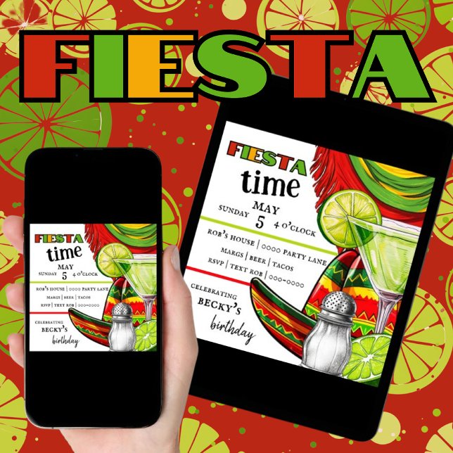 Convites Fiesta | Margarita | LIMÃO | Parte (Customize and download cinco de mayo, birthday, retirement themed party invitations in green, red. )