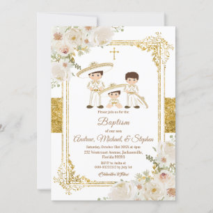 Convites Fiesta Mexicana Dourada Baptism & Birthday Invite