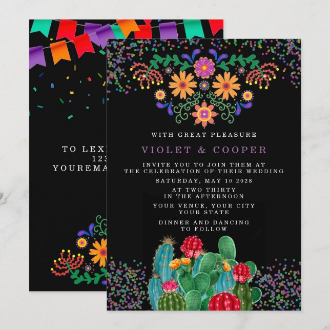 Convites Fiesta Mexicana Floral Cactus Wedding (Frente/Verso)