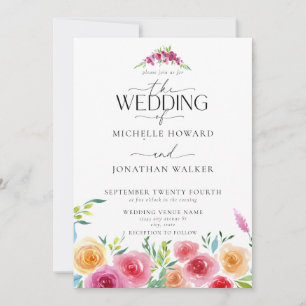 Convites Fiesta Mexicana Flores Elegantes Script QR Wedding