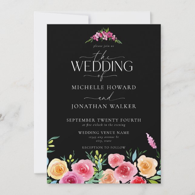 Convites Fiesta Mexicana Flowers Elegant Script Wedding (Frente)