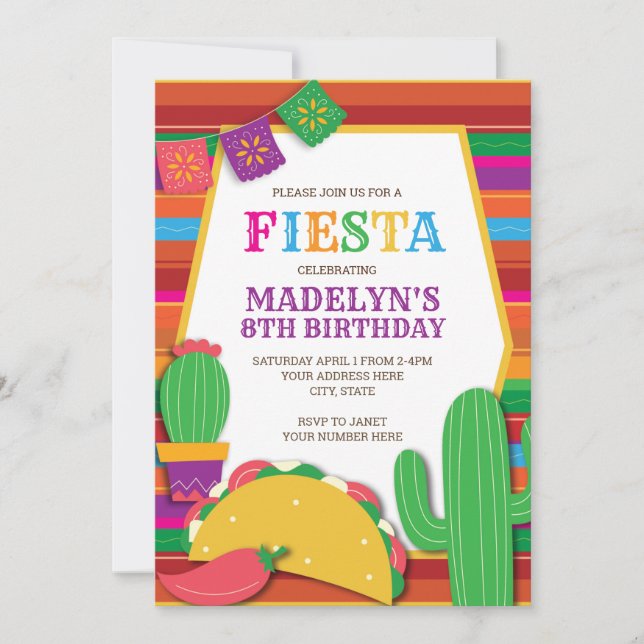 Convites Fiesta Mexicano Sudoeste Taco Birthday (Frente)