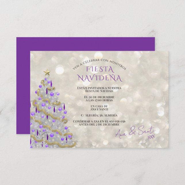 Convites Fiesta Navideña Sofisticada (Frente/Verso)
