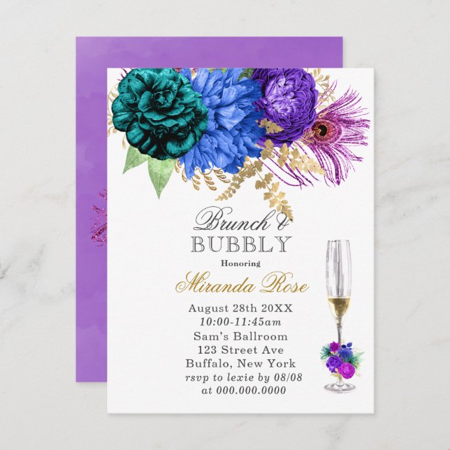 Convites Fiesta Peacock Peony Brunch e Bubbles Invites (Frente/Verso)