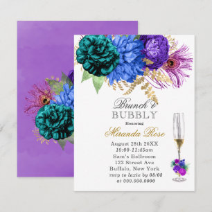 Convites Fiesta Peacock Peony Brunch e Bubbles Invites