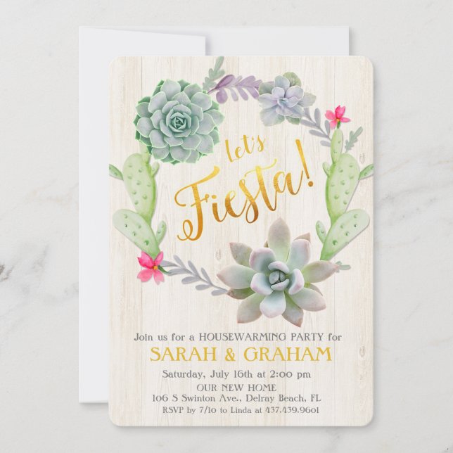 Convites Fiesta Succulent Wreath House Invitation (Frente)