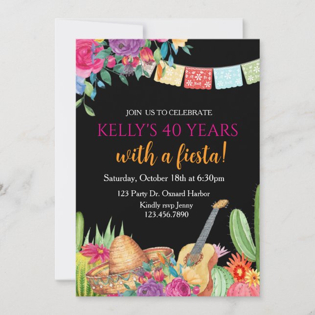 Convites Fiesta, Surpresa, Fiesta Mexicana, Qualquer Idade (Frente)