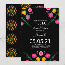 Convites Fiesta Sweet 16 Mexicanos Drawn Borboletas Florais