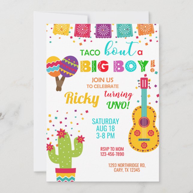 Convites Fiesta taco bout a big boy birthday invitation. (Frente)