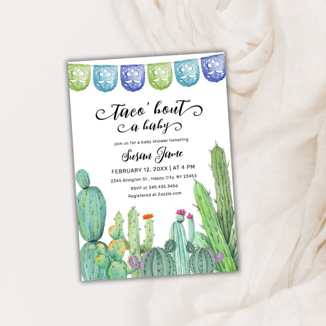 Convites Fiesta Taco 'Bout Cactus Chá de fraldas (Fiesta Taco 'Bout Cactus Baby Shower Invitation)