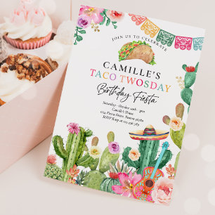 Convites Fiesta Taco Twosday Watercolor segundo aniversário