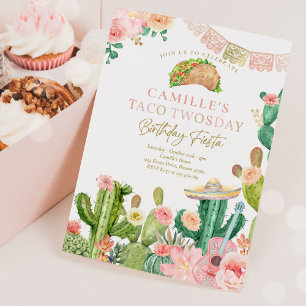 Convites Fiesta Taco Twosday Watercolor segundo aniversário