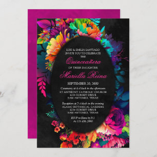 Convites Fiesta Watercolor Floral Quinceañera