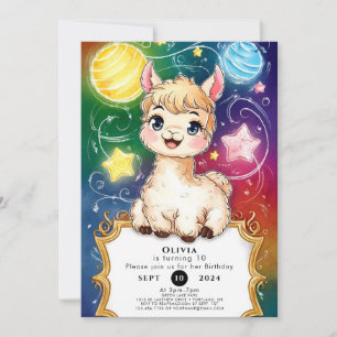 Convites Fiesta Watercolor Llama Birthday