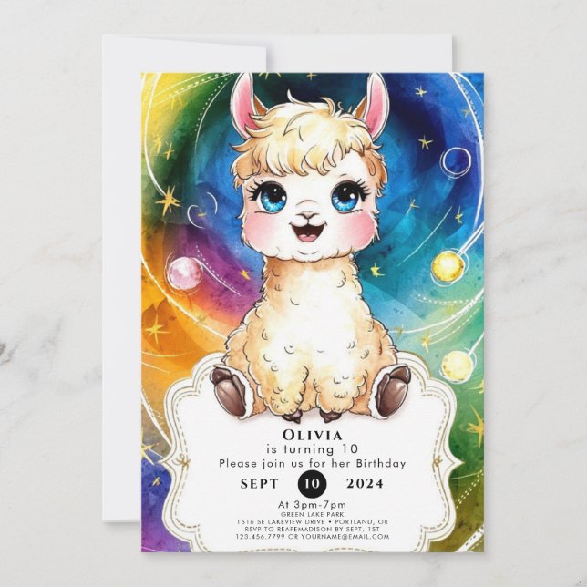 Convites Fiesta Whimsical Llama Birthday (Frente)