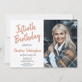 Convites Fiftieth Birthday Photo Rustic Boho Script 50th