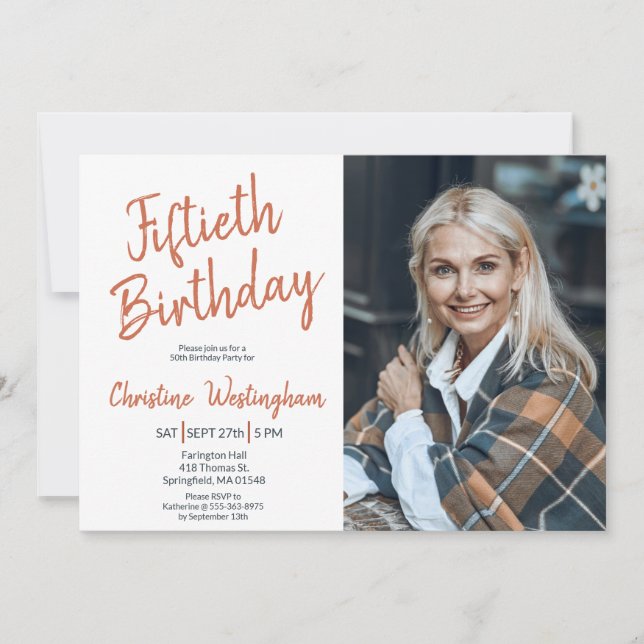 Convites Fiftieth Birthday Photo Rustic Boho Script  50th  (Frente)