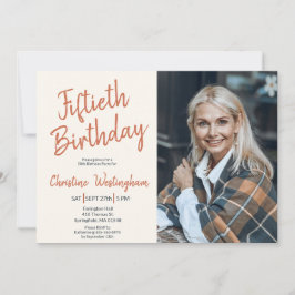 Convites Fiftieth Birthday Photo Rustic Boho Script 50th