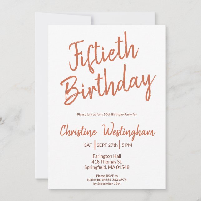 Convites Fiftieth Birthday Rustic Boho Typography 50th (Frente)