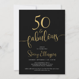 Convites Fifty and Fabulous 50th Birthday Black Gold